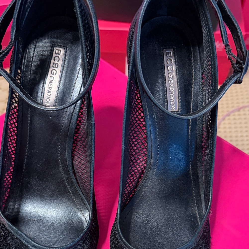 Bcbgeneration Black Pointed-Toe Ankle-Strap Mesh … - image 1